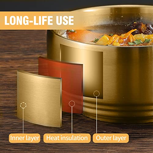 MDEOOSKY 2PCS 304 Stainless Steel Bowls with Lid, Double-Layer Anti-Scalding Design, Gold Metal Rice/Soup/Salad/Noodle Bowl for Kitchen & Restaurant, 4.52 inch - Image 3