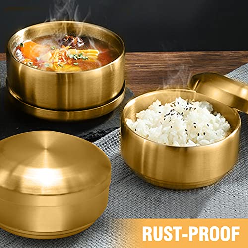 MDEOOSKY 2PCS 304 Stainless Steel Bowls with Lid, Double-Layer Anti-Scalding Design, Gold Metal Rice/Soup/Salad/Noodle Bowl for Kitchen & Restaurant, 4.52 inch - Image 5