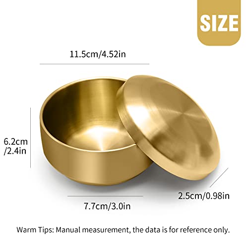 MDEOOSKY 2PCS 304 Stainless Steel Bowls with Lid, Double-Layer Anti-Scalding Design, Gold Metal Rice/Soup/Salad/Noodle Bowl for Kitchen & Restaurant, 4.52 inch - Image 2