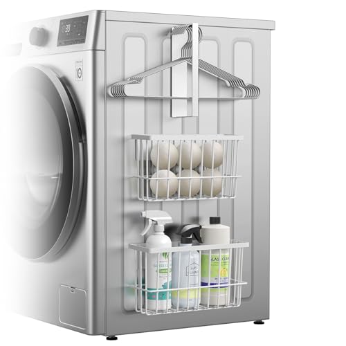 Detukna Magnetic Dryer Ball Holder and Magnetic Hanger Holder for Laundry Room Organization and Storage, Magnetic Lint Bin for Laundry Room, Iron Basket Dryer Ball Container for Laundry Room Storage (White) - Image 1