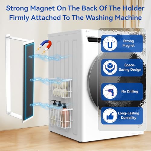 Detukna Magnetic Dryer Ball Holder and Magnetic Hanger Holder for Laundry Room Organization and Storage, Magnetic Lint Bin for Laundry Room, Iron Basket Dryer Ball Container for Laundry Room Storage (White) - Image 2