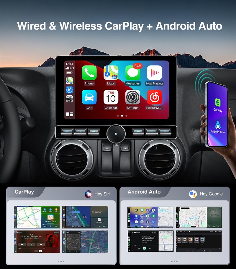 AINAVITO for Jeep Wrangler JK Head Unit Dodge Ram 1500 Radio | Wireless CarPlay Android Auto QLED Touch Screen Car Stereo | Single Knob Keybutton| AM/FM |Steering Wheel Control - Image 4