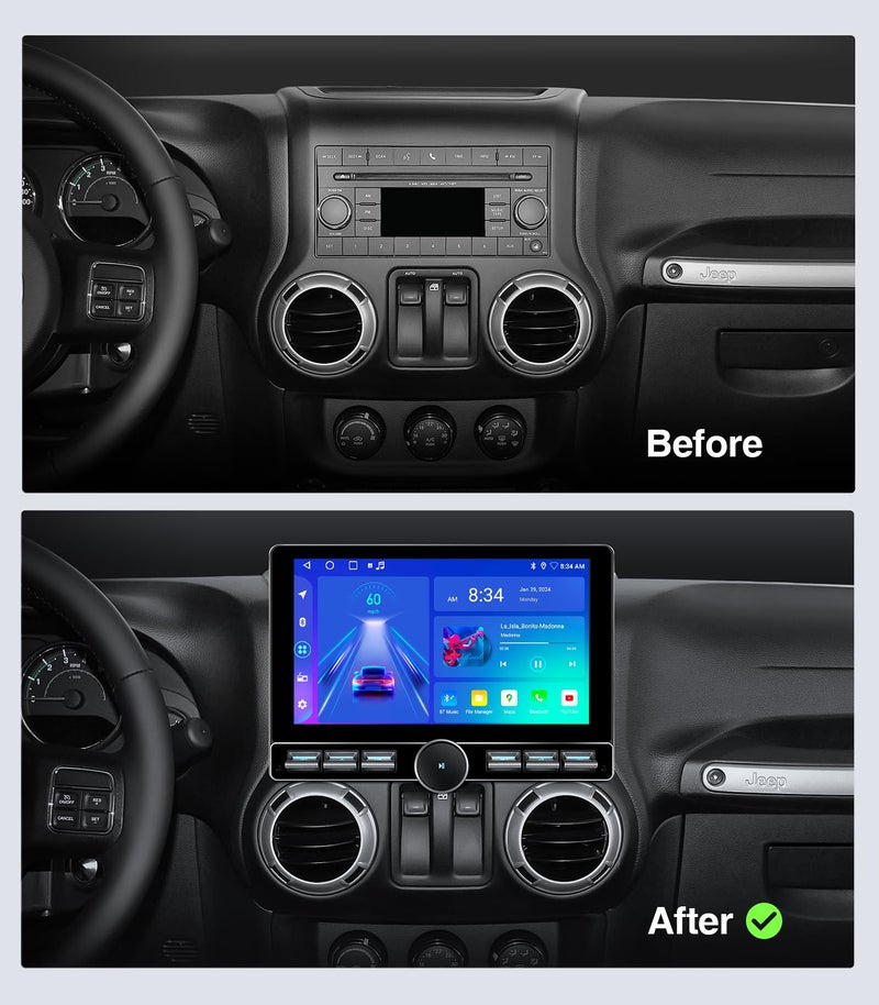 AINAVITO for Jeep Wrangler JK Head Unit Dodge Ram 1500 Radio | Wireless CarPlay Android Auto QLED Touch Screen Car Stereo | Single Knob Keybutton| AM/FM |Steering Wheel Control - Image 3