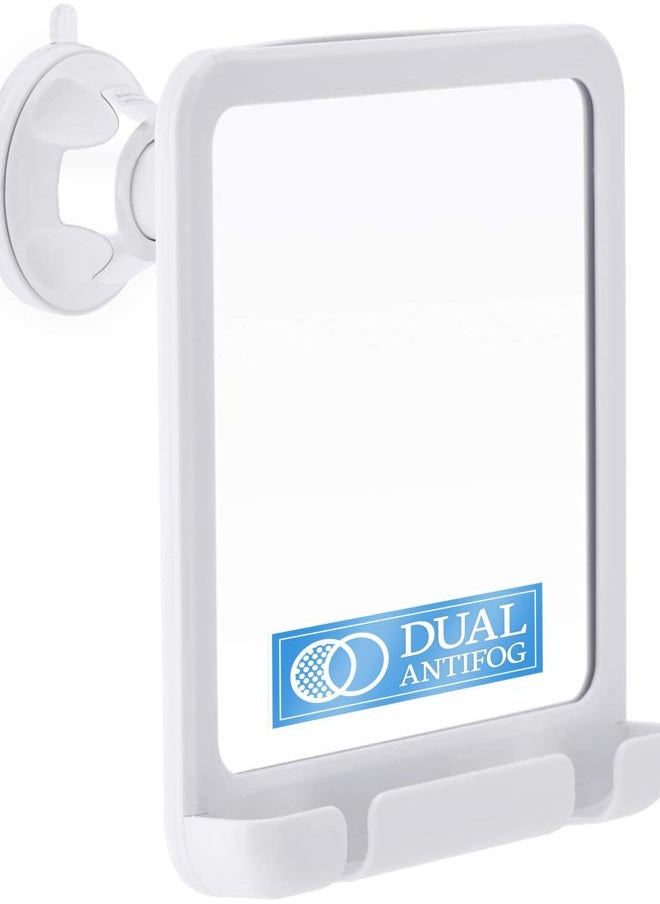 Mirrorvana Shower Shaving Mirror with Dual Anti Fog - Fogless Shatterproof Surface with Razor Holder and Strong 360° Suction Cup (8" x 7", White)  - Image 1