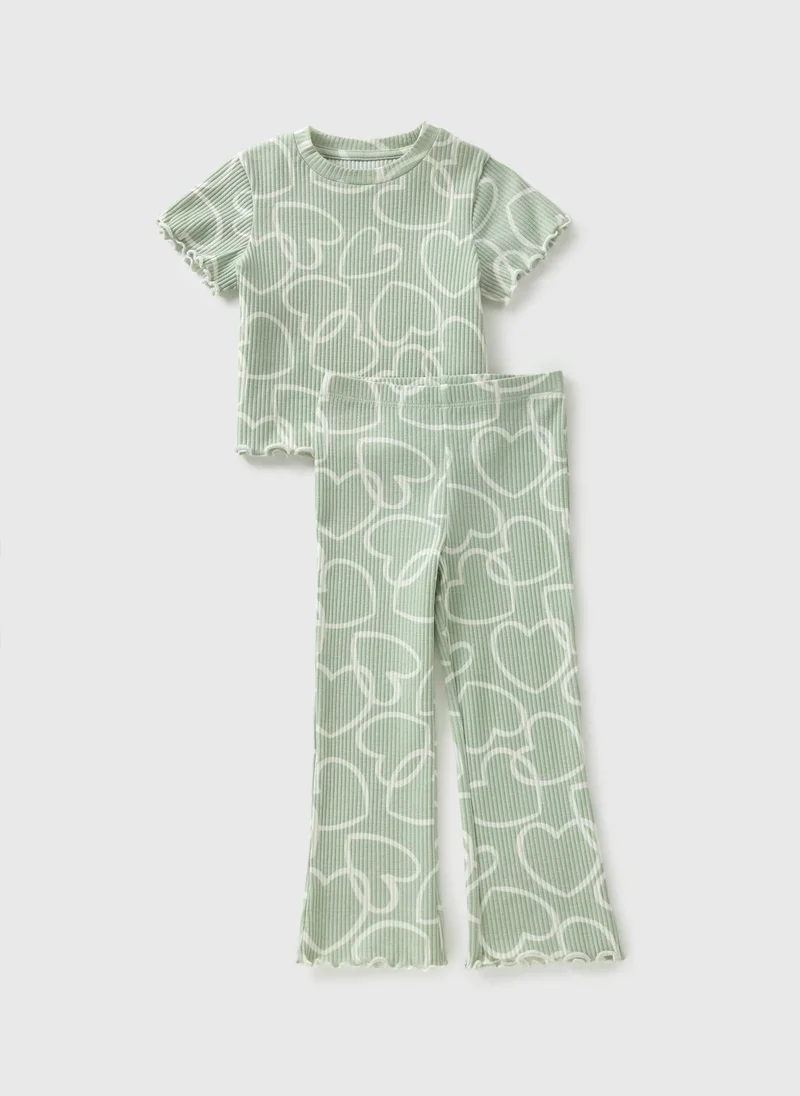 Matalan Girls Sage Heart Ribbed Top & Legging Set