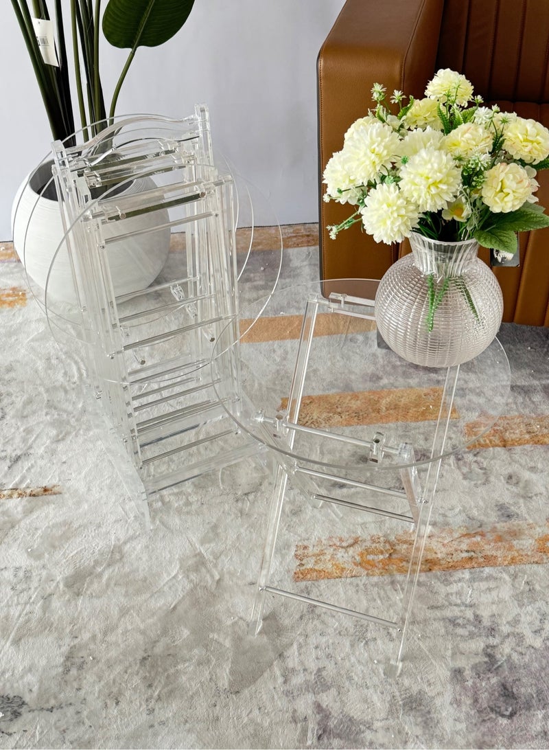 Living 4-Piece Round Clear Acrylic Side Table Set with Stand | Modern Crystal Coffee Tables - Image 1