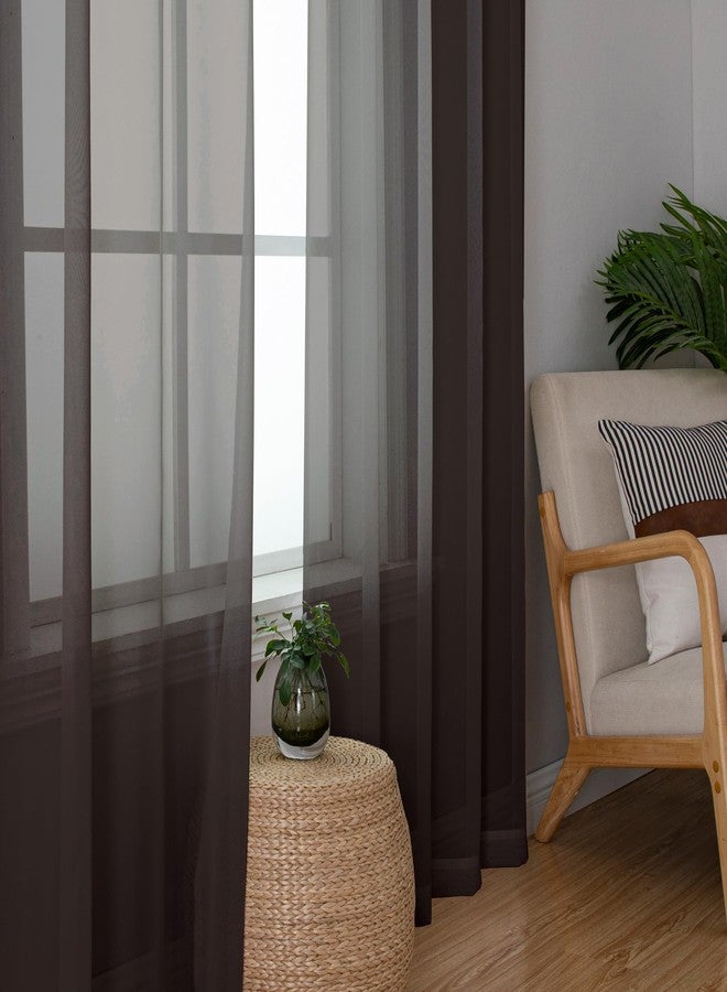 Simplebrand Chocolate Short Sheer Kitchen Curtains 36 Inch Length Tier Rod Pocket Cafe Drapes Half Window for Bathroom Small Windows 42 x 36 Inch, 2 Panels - Image 5