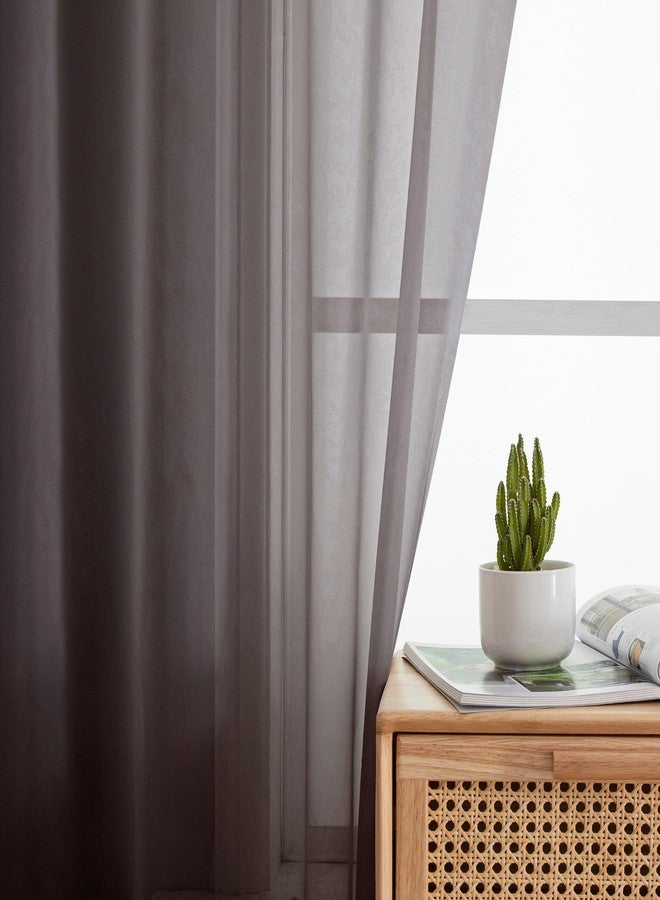 Simplebrand Chocolate Short Sheer Kitchen Curtains 36 Inch Length Tier Rod Pocket Cafe Drapes Half Window for Bathroom Small Windows 42 x 36 Inch, 2 Panels - Image 3