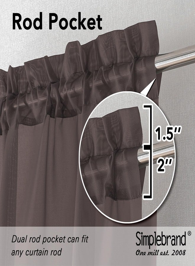 Simplebrand Chocolate Short Sheer Kitchen Curtains 36 Inch Length Tier Rod Pocket Cafe Drapes Half Window for Bathroom Small Windows 42 x 36 Inch, 2 Panels - Image 2