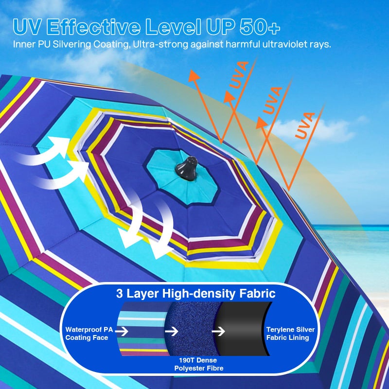 Duerer Beach Umbrellas, 8.5FT Beach Umbrella for Sand with Anchor Heavy Duty Windproof, Height Adjustable Tilt Iron Pole, Portable Beach Umbrella with Carrying Bag for Beach, Patio Garden Outdoor - Image 2