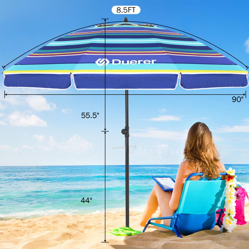 Duerer Beach Umbrellas, 8.5FT Beach Umbrella for Sand with Anchor Heavy Duty Windproof, Height Adjustable Tilt Iron Pole, Portable Beach Umbrella with Carrying Bag for Beach, Patio Garden Outdoor - Image 5