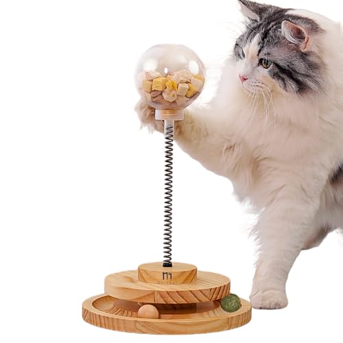 Marchul Cat Puzzle Feeder Interactive Cat Toy with Treat Dispenser Roller Track Ball Wooden Slow Feeder Ball for Indoor Cats 3in1 Food Puzzle Toy for Mental Stimulation - Image 1