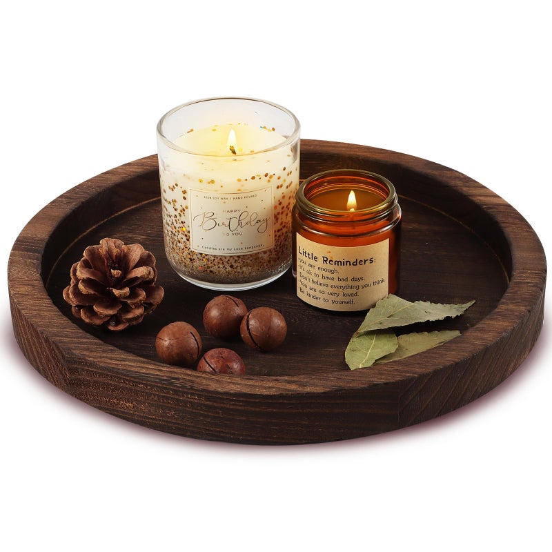 Hatway Wooden Decorative Tray Candle Holder Round Wood Tray Home Decor,Centerpieces Plates for Table centerpieces for CoffeeTable,Christmas Decor - Image 1