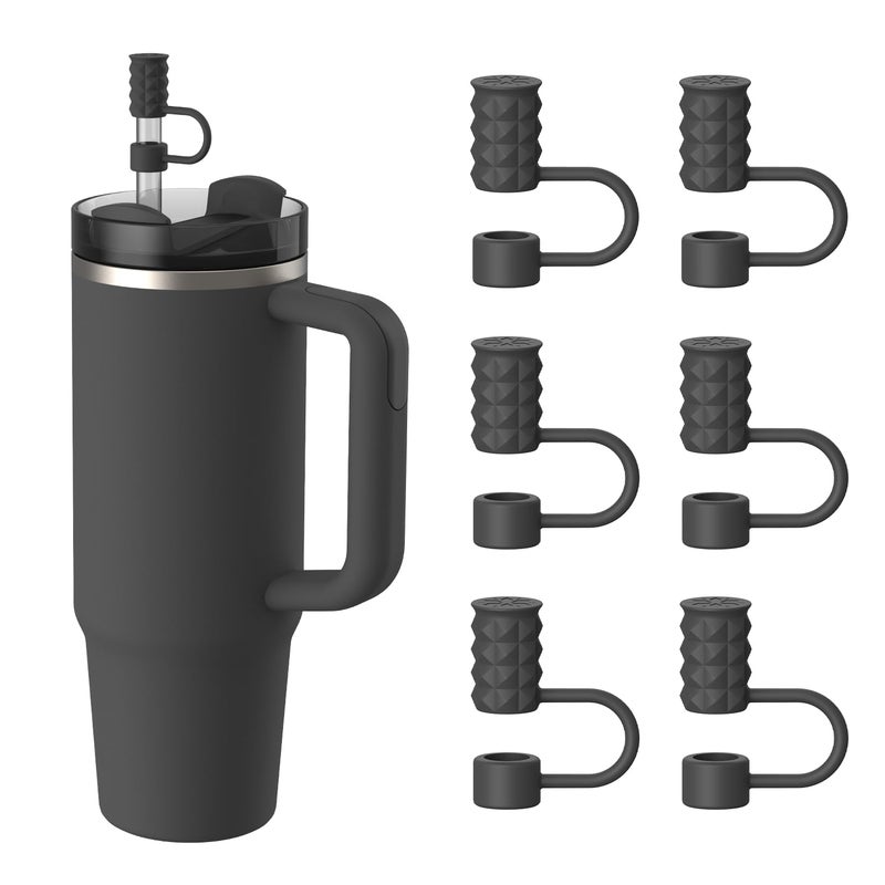 YOTIME 6Pcs Silicone Straw Covers Cap, 0.39in/10mm Straw Toppers Compatible with Stanley Cup 40 & 30 oz, Reusable Dust-Proof Cover Cap for Tumbler with Handle, Black - Image 1