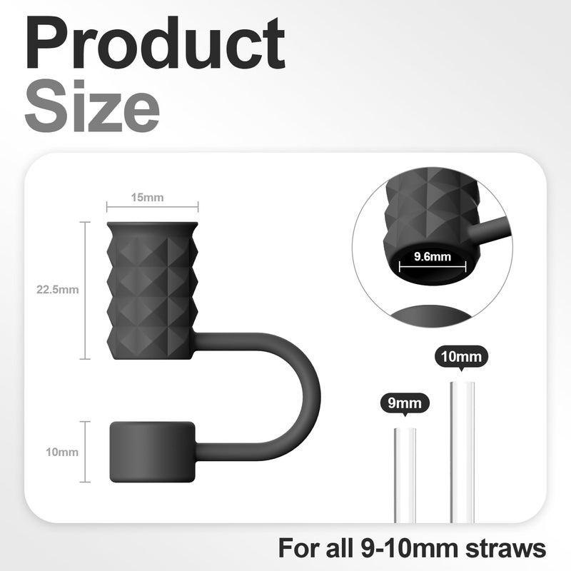 YOTIME 6Pcs Silicone Straw Covers Cap, 0.39in/10mm Straw Toppers Compatible with Stanley Cup 40 & 30 oz, Reusable Dust-Proof Cover Cap for Tumbler with Handle, Black - Image 2