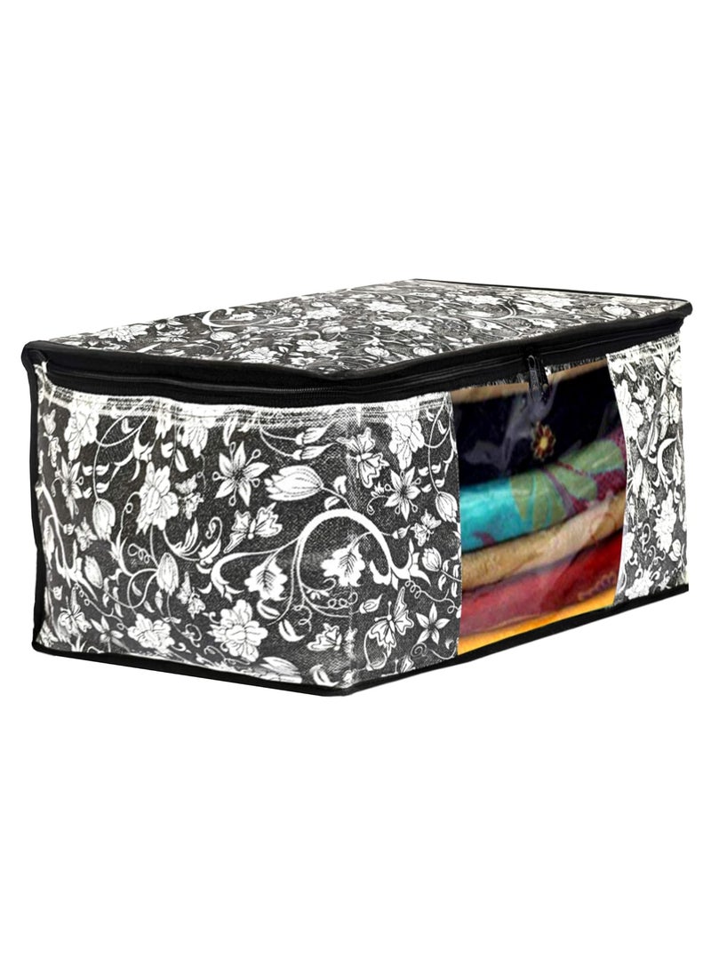 Brand - Solimo Solimo Metalic 12 Pieces Non Woven Fabric Clothes Saree Cover Bags Set with Transparent Window Extra Large Flower CheckeredIvory Black  - Image 3