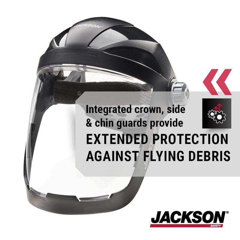 Jackson Safety QUAD500 Face Shield with Ratcheting Headgear, Clear Tint, Anti-Fog Coating, Black, 14220 - Image 3