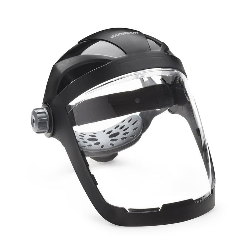 Jackson Safety QUAD500 Face Shield with Ratcheting Headgear, Clear Tint, Anti-Fog Coating, Black, 14220 - Image 1