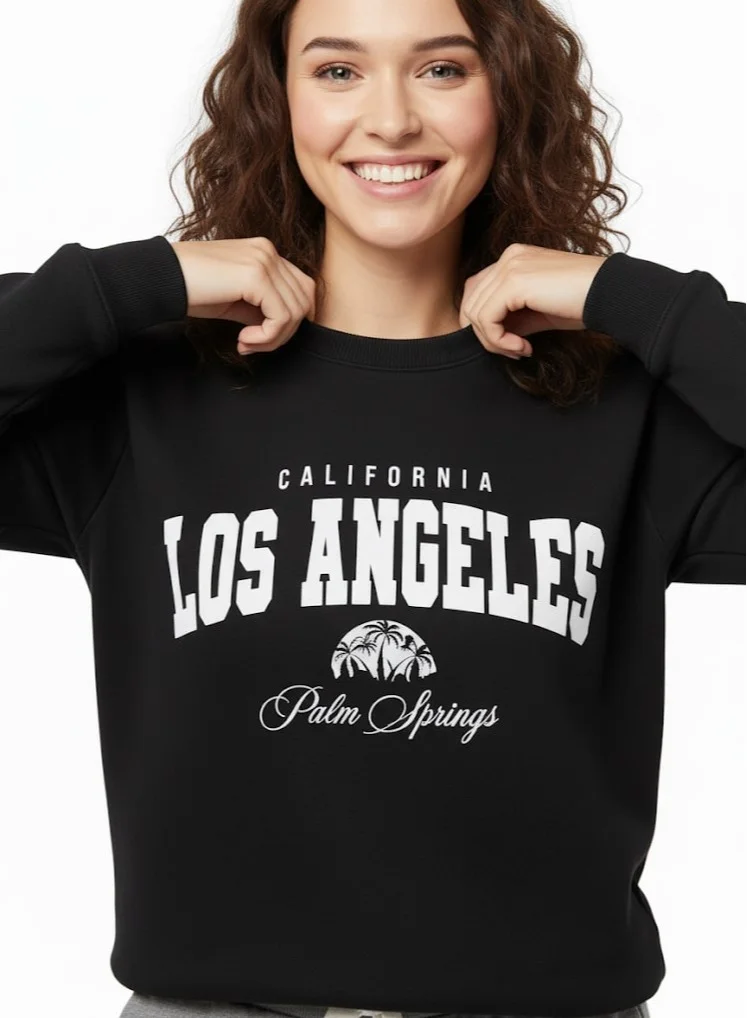 victor and jane Ladies’ “Los Angeles” Graphic Pullover – 100% Cotton Fleece