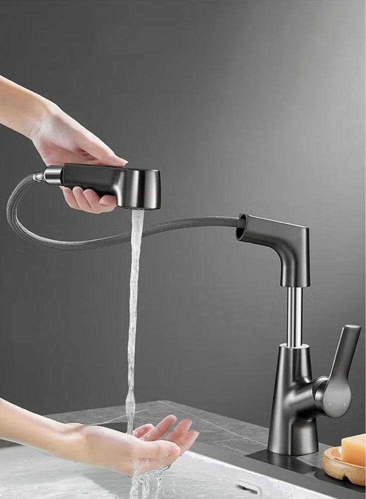 Pull Out Kitchen Faucet, Height Adjustable Kitchen Sink Faucets with Pull Down Sprayer 360° Rotatable Splashproof Kitchen Faucets, Hot and Cold Lift Swivel Faucet for Kitchen Bathroom Sink - Image 1