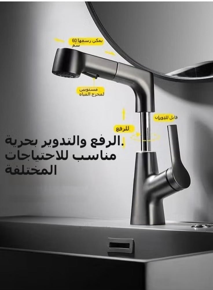 Pull Out Kitchen Faucet, Height Adjustable Kitchen Sink Faucets with Pull Down Sprayer 360° Rotatable Splashproof Kitchen Faucets, Hot and Cold Lift Swivel Faucet for Kitchen Bathroom Sink - Image 5