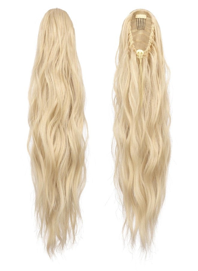 فيشبن وصلات شعر ذيل حصان شقراء من فيشفين - وصلات شعر ذيل حصان برباط، شعر أشقر طويل مجعد ومموج، وصلات شعر ذيل حصان صناعية للنساء، 18 بوصة - Image 2
