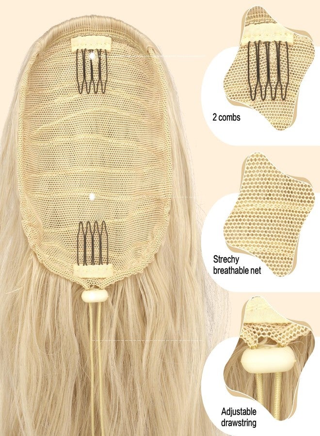 فيشبن وصلات شعر ذيل حصان شقراء من فيشفين - وصلات شعر ذيل حصان برباط، شعر أشقر طويل مجعد ومموج، وصلات شعر ذيل حصان صناعية للنساء، 18 بوصة - Image 3