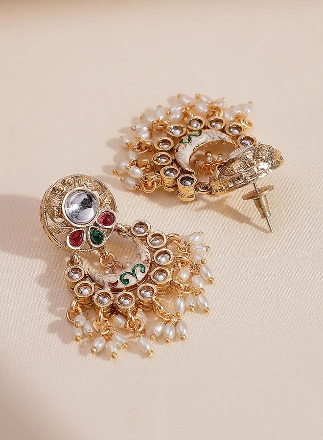 ADIVA Rhodium-Plated Ruby & Cubic Zirconia Stone Studded with Glossy White Pearls Classic Drop Earrings Set for women, Traditional Stylish Jhumka for Girls Party, Wedding, Festive - Image 5