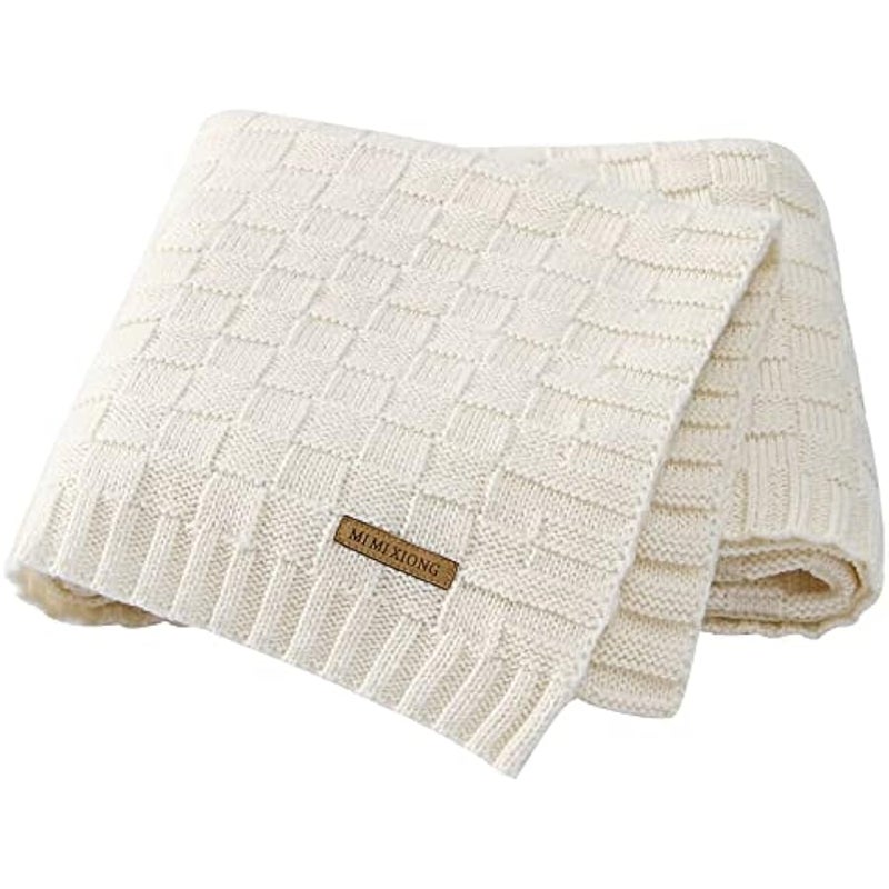 Loquat Knit Baby Blankets White Cable Newborn Babies Receiving Blanket Infant Boy Girl Soft Swaddle for Crib Stroller 40x30 - Image 1
