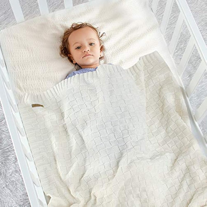 Loquat Knit Baby Blankets White Cable Newborn Babies Receiving Blanket Infant Boy Girl Soft Swaddle for Crib Stroller 40x30 - Image 3