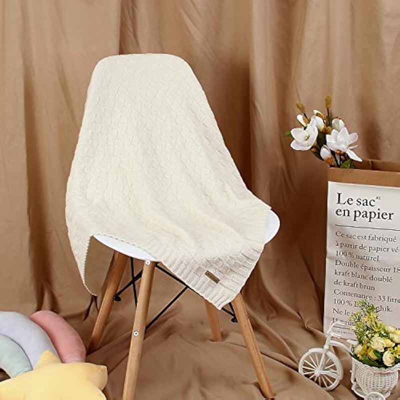 Loquat Knit Baby Blankets White Cable Newborn Babies Receiving Blanket Infant Boy Girl Soft Swaddle for Crib Stroller 40x30 - Image 4