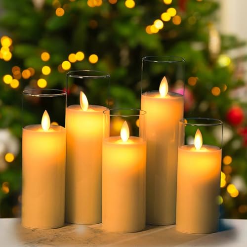 DECOVAA Flickering LED Flameless Candles, Battery Operated Acrylic Glass Candle Set, Moving Wick Candle for Home Décor, Wedding, Party, Diwali Decoration (Set of 5) - Image 4