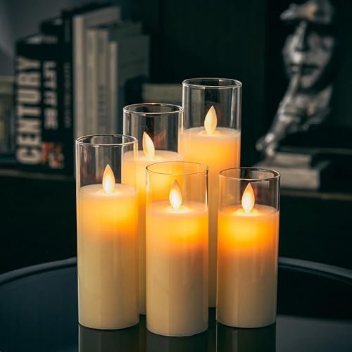 DECOVAA Flickering LED Flameless Candles, Battery Operated Acrylic Glass Candle Set, Moving Wick Candle for Home Décor, Wedding, Party, Diwali Decoration (Set of 5) - Image 1