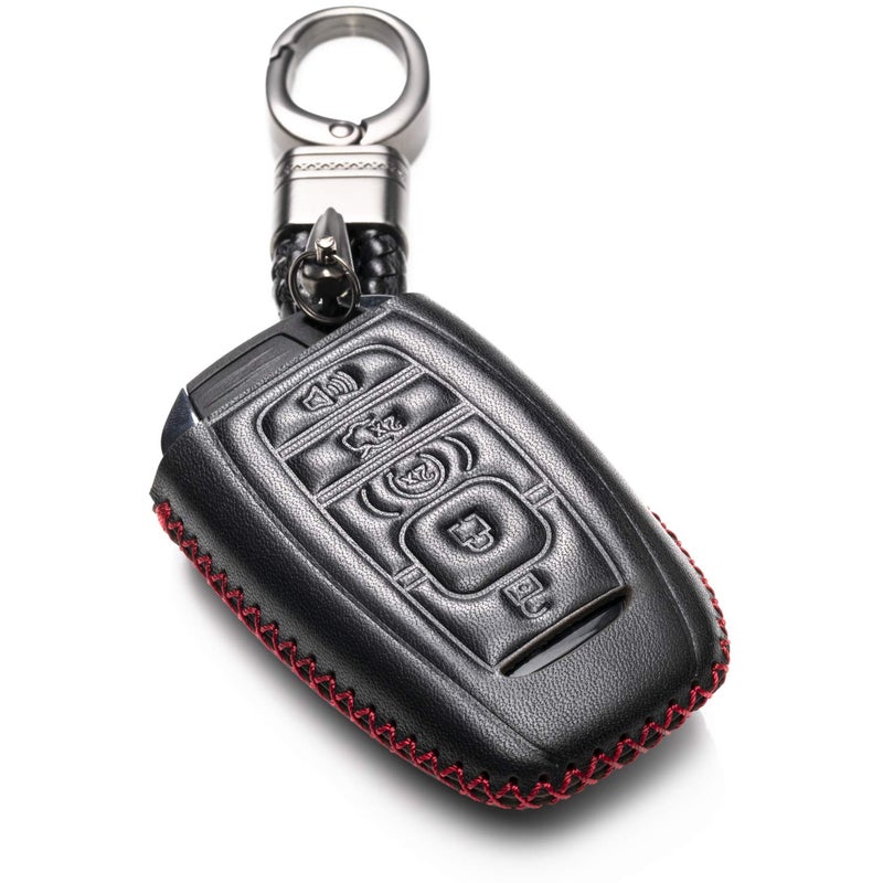 Vitodeco Genuine Leather Smart Key Fob Case Cover Compatible with Lincoln Continental MKC MKZ MKX 2017 2022 Lincoln Navigator 2018 2022 Lincoln Nautilus 2020 2022 5Button BlackRed