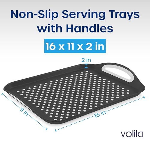 volila Food Trays for Eating on Couch - 2 Pack - Non Slip Dinner Trays for Eating Set of 2 Non Slip Serving Tray and Food Tray with Handles (Black & White) - Image 3