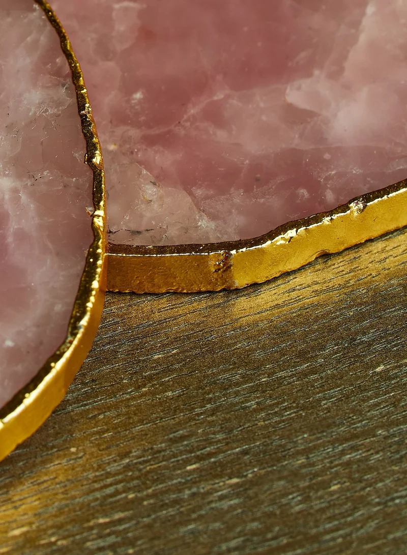 Noire Edit Set Of 2 Rose Quartz Coasters With Gold Details