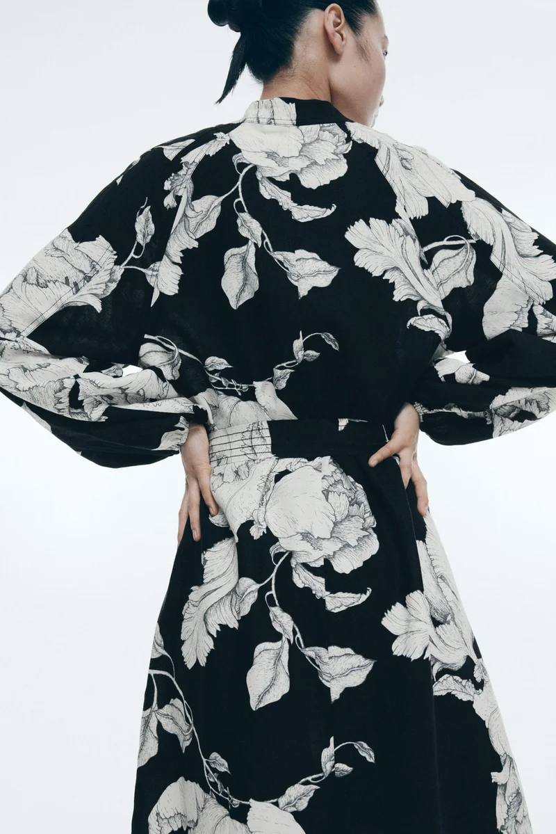 H&M Linen-blend tie-belt dress