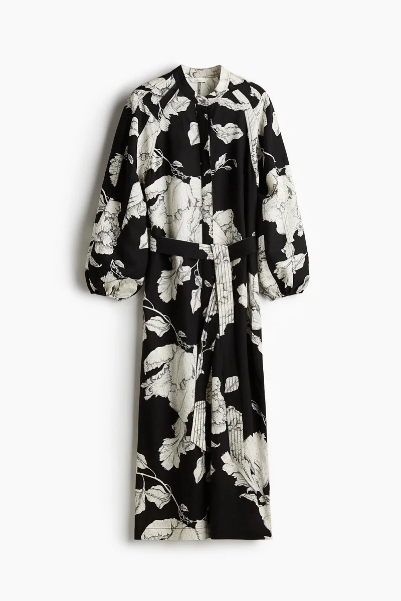 H&M Linen-blend tie-belt dress