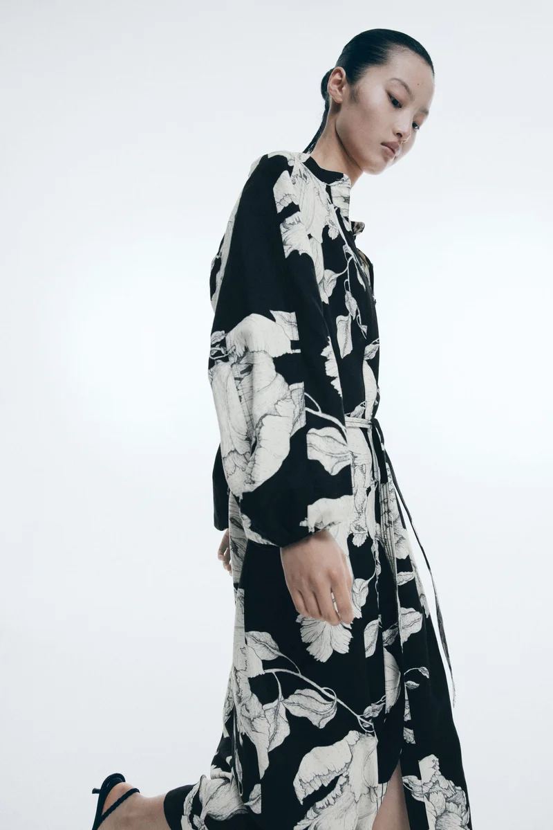 H&M Linen-blend tie-belt dress