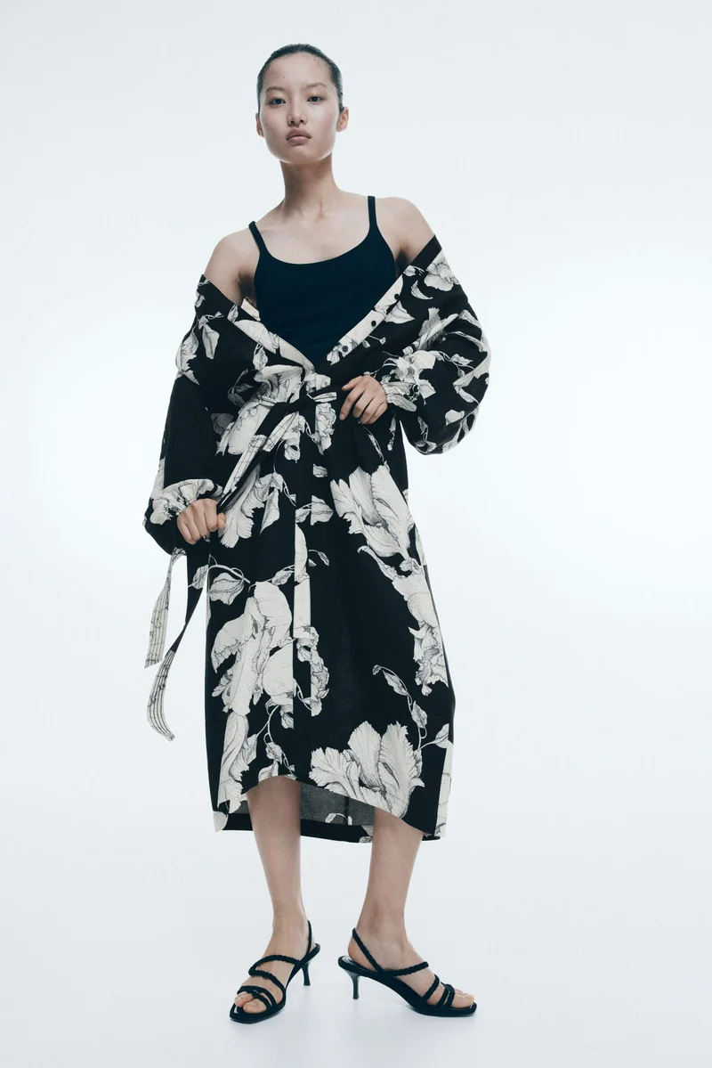 H&M Linen-blend tie-belt dress
