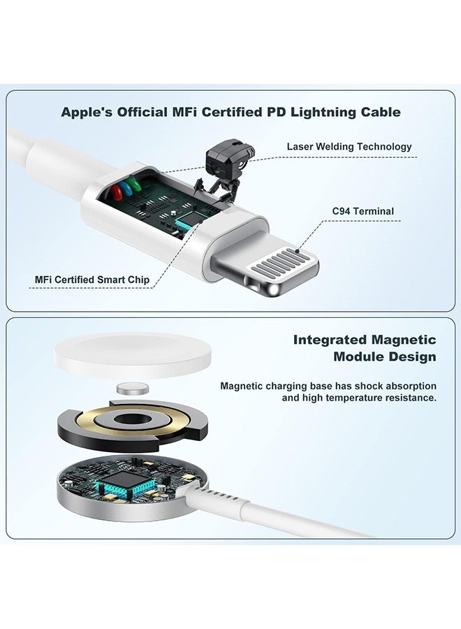 2 in 1 Apple Watch Charger, USB C Magnetic iWatch Charger Cord  USB-C to Lighting Cable 6FT with Type C Block, Fast Charging i-Watch Series Ultra/9/8/7/6/SE/5, for Phone 14/13/12/11 Series - Image 3