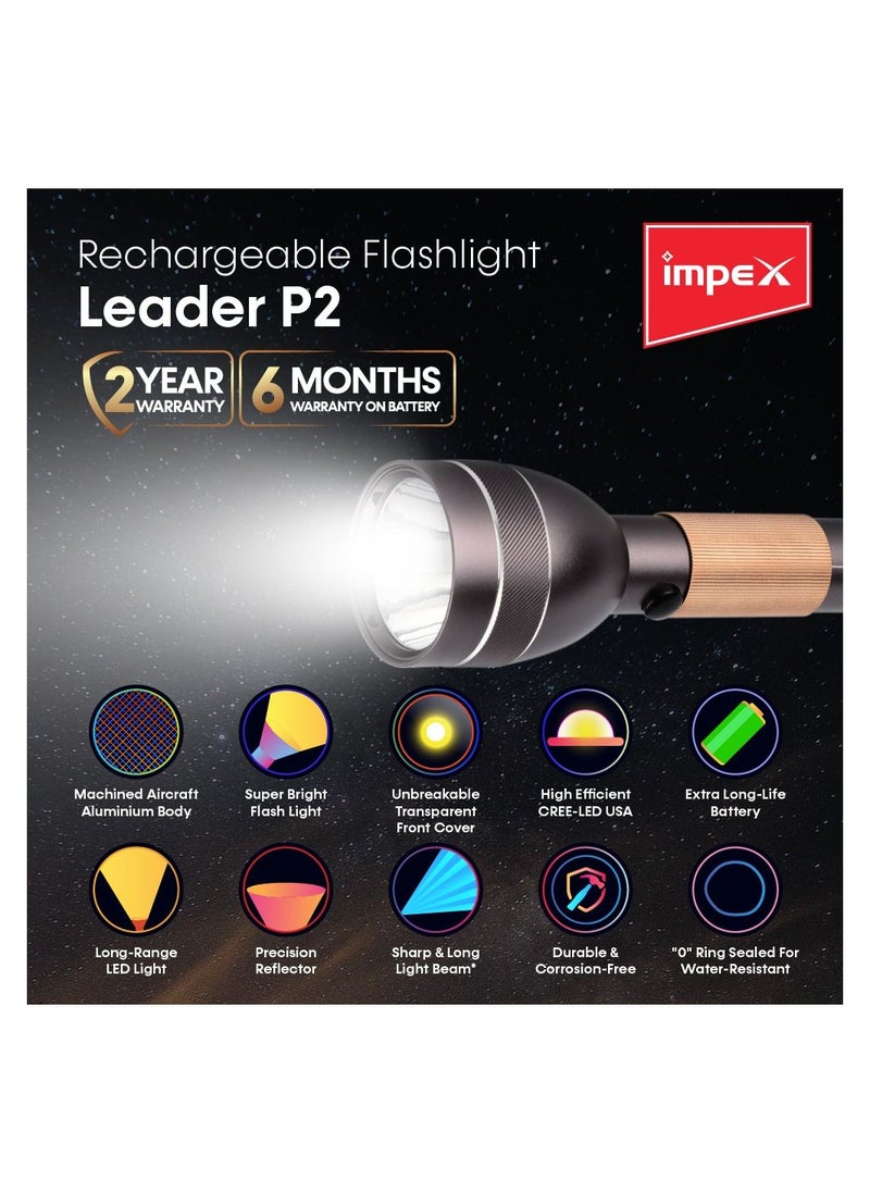 Impex LEADER P2 1500mAh Rechargeable LED Flashlight featuring Water Proof  - Image 2