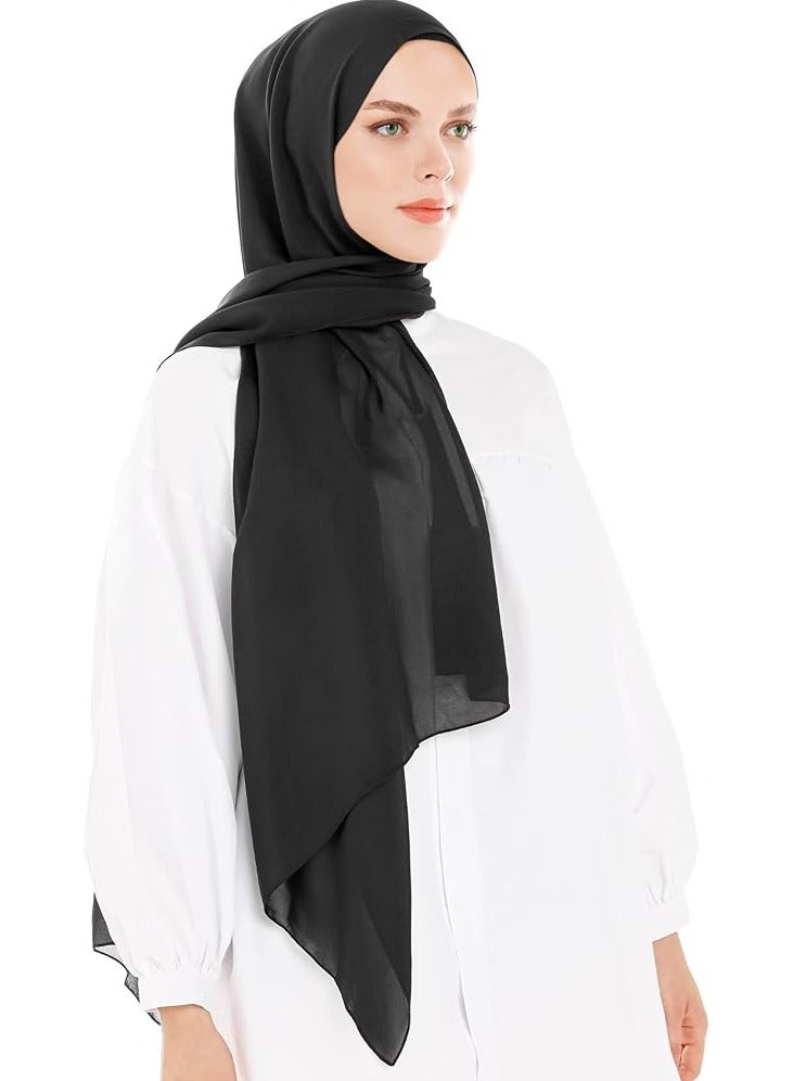 Hijab House Premium Black Chiffon Hijab for Muslim Women | Lightweight, Breathable & Non-Slip Headscarf | 28 x 72 Inches Long | Elegant, Daily & Occasion Wear - Image 1