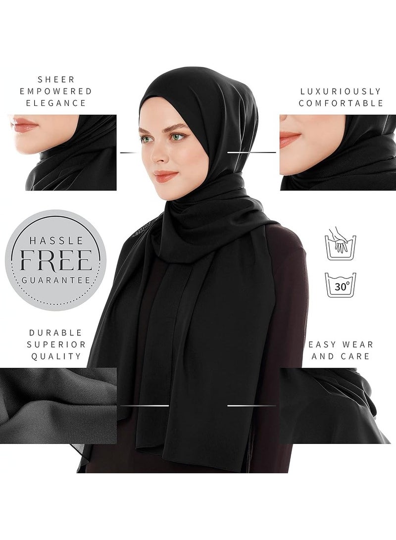 Hijab House Premium Black Chiffon Hijab for Muslim Women | Lightweight, Breathable & Non-Slip Headscarf | 28 x 72 Inches Long | Elegant, Daily & Occasion Wear - Image 2