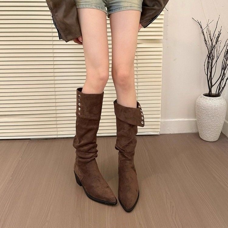 2025 Women's Fashionable All-Match High-Heeled Long Boots with Chunky Heel - Image 2