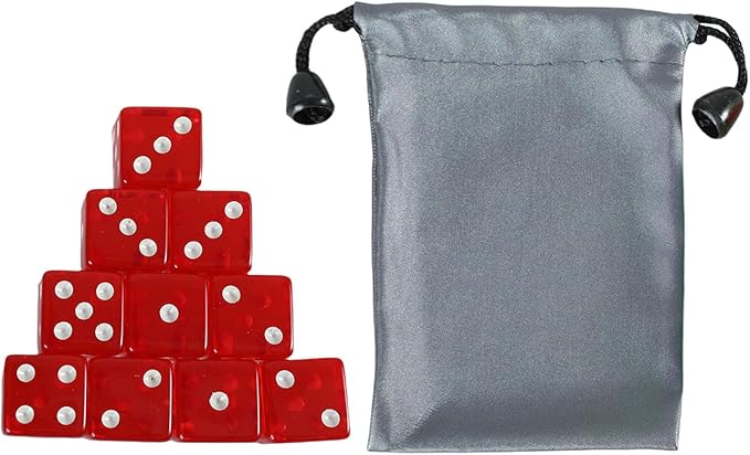 10 Pack 19mm Acrylic Dice Set Red Six Sided Square Corner Cubes With Dots - Image 1