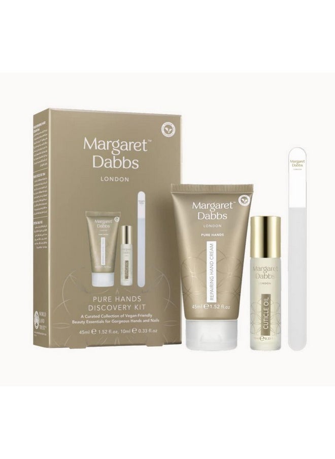 MARGARET DABBS London Pure Hands Discovery Gift Set With 45Ml Repairing Hand Cream, 10Ml Cuticle Oil And Small Crystal Nail File 