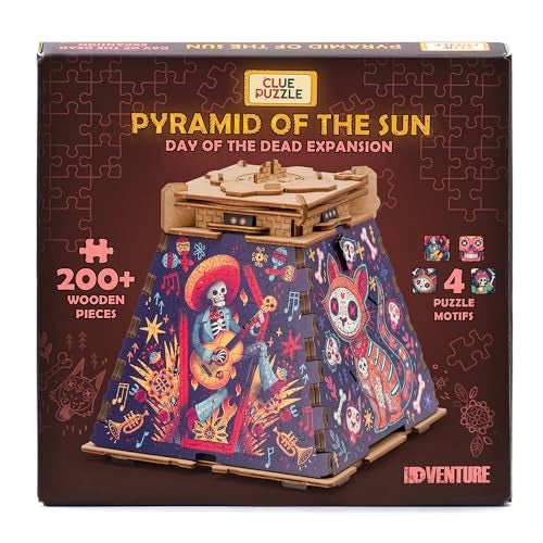 iDventure Cluepuzzle Pyramid of The Sun Wooden 3D Puzzle Escape Room Box Sequential Riddles with Hidden Treasure Fun Family Game Night Activity for Ages 10 Extension Day of The Dead - Image 1