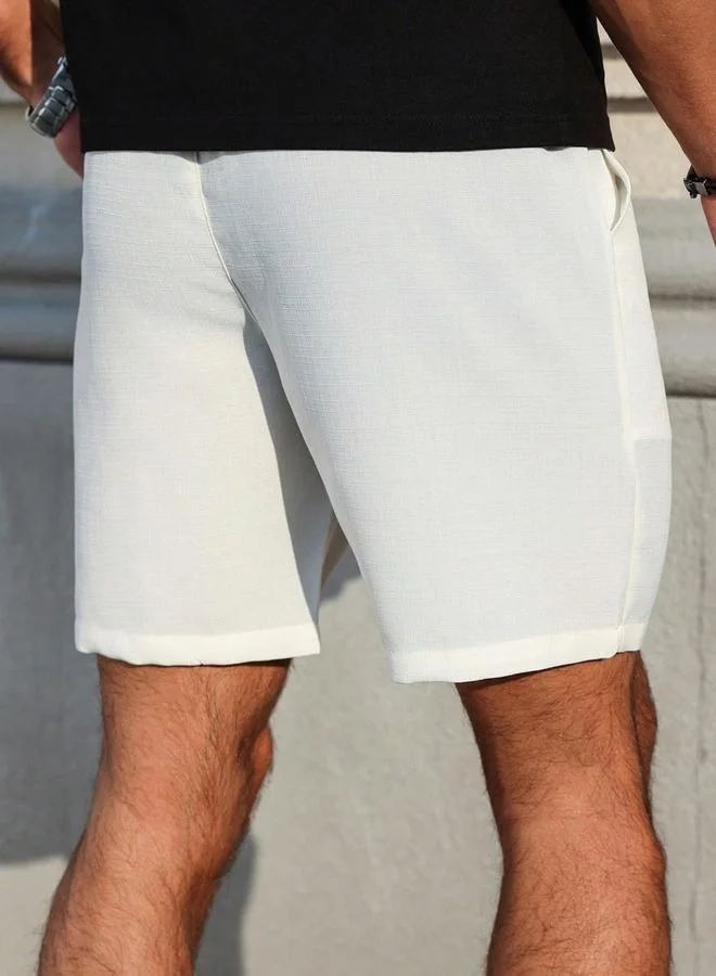 تايك تو Men White Plain Casual Drawstring Shorts