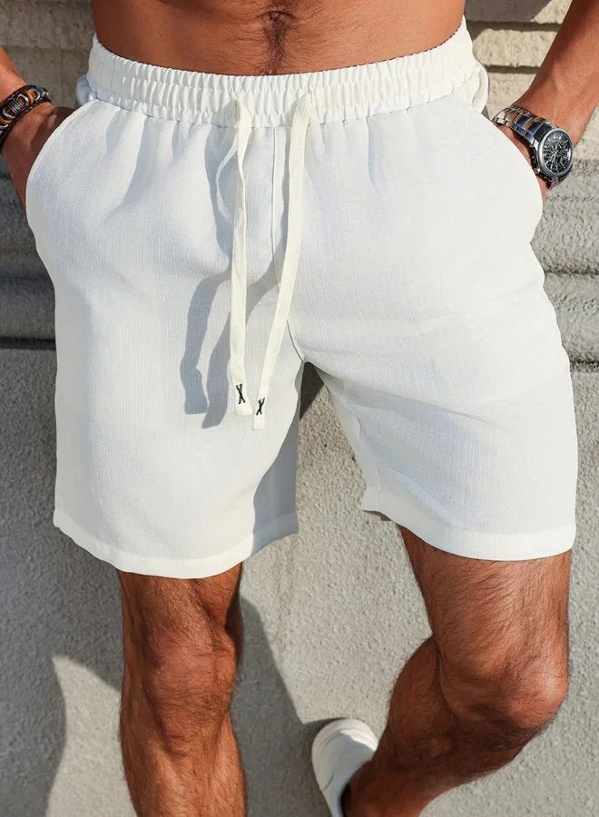 تايك تو Men White Plain Casual Drawstring Shorts